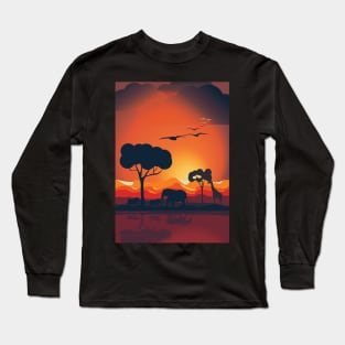 Landscape of a sunset in an african savanna Long Sleeve T-Shirt